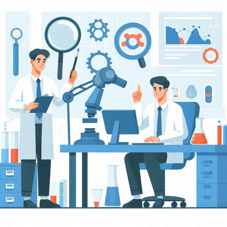 Scientist working in the laboratory. Vector illustration in flat style.のイラスト素材