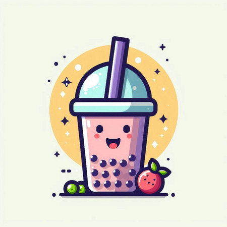 Funny berry smoothie icon. Vector illustration in flat styleのイラスト素材