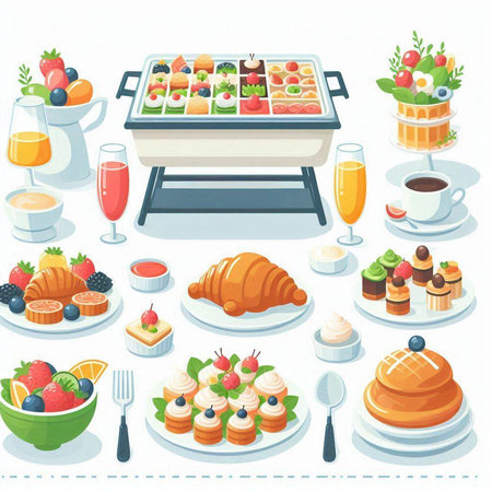 Vector illustration of a set of different desserts and pastries on a white backgroundのイラスト素材