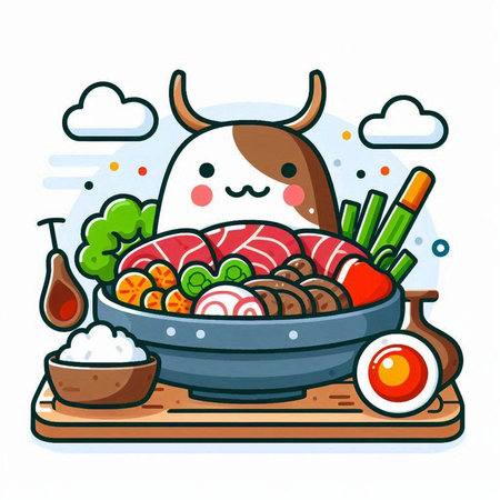 Sukiyaki japanese food vector illustration cartoon character designのイラスト素材