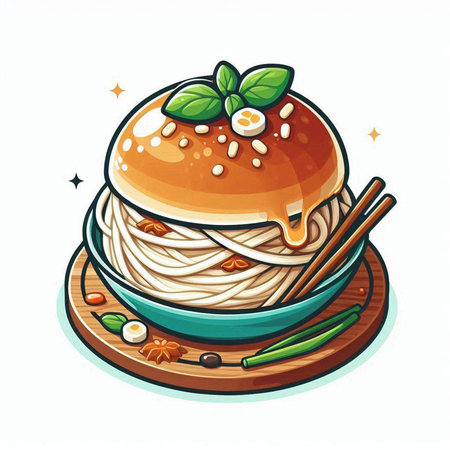 Illustration of a bowl of Noodles with chopsticks.のイラスト素材