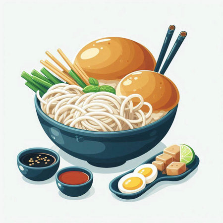 Illustration of a bowl of chinese noodle with chopsticksのイラスト素材