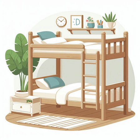 Bunk bed in the room. Vector illustration of a sleeping room.のイラスト素材