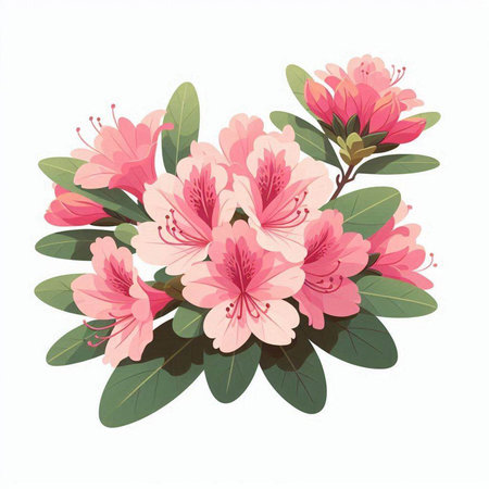 Pink rhododendron bouquet isolated on white background.のイラスト素材