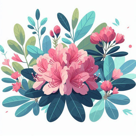 Floral background with rhododendron flowers. Vector illustration.のイラスト素材