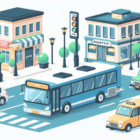 Bus stop on the city street. Vector illustration of urban transport.のイラスト素材