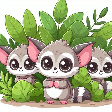 Vector illustration of Cute little baby raccoons in the gardenのイラスト素材