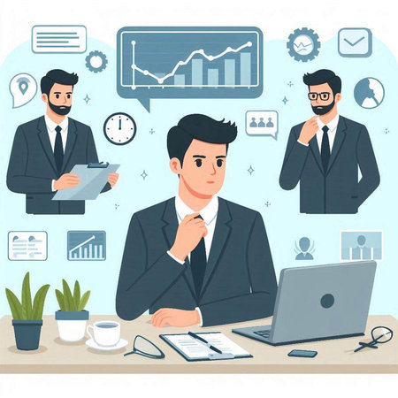 Businessman working in office. Vector illustration in flat cartoon style.のイラスト素材