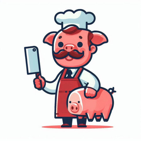 Chef with a pig. Vector illustration in a flat style.のイラスト素材