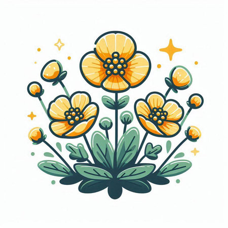 Cute cartoon flowers. Hand drawn vector illustration isolated on white background.のイラスト素材
