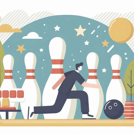 Businessman playing bowling in the park. Flat style vector illustration.のイラスト素材