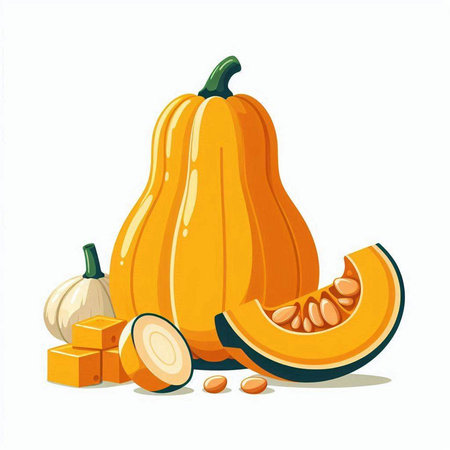 Pumpkin and vegetables on a white background. Vector illustration.のイラスト素材