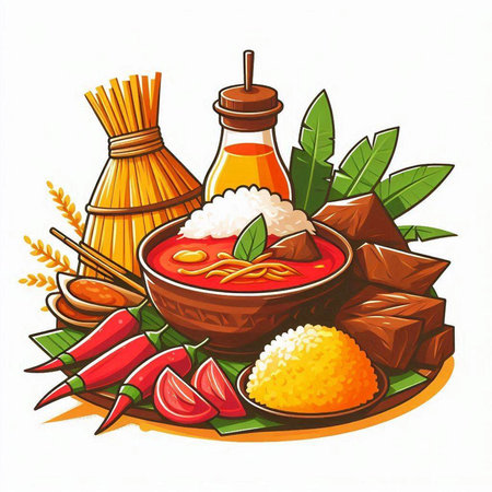 Illustration of traditional indian food on white background, vector illustrationのイラスト素材