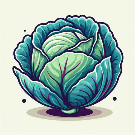 Illustration of a green cabbage in cartoon style on a white backgroundのイラスト素材
