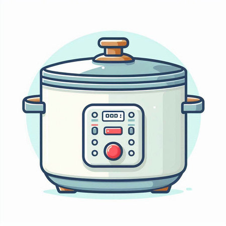 Vector illustration of a white rice cooker isolated on a white background.のイラスト素材