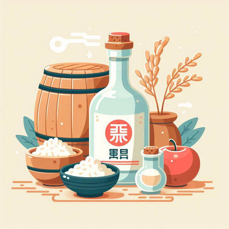 Vector illustration of traditional japanese food and drink in bottle.のイラスト素材