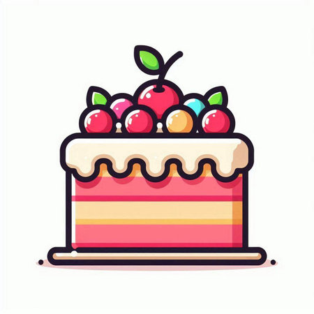 Cake with cherries. Vector illustration in a flat style.のイラスト素材