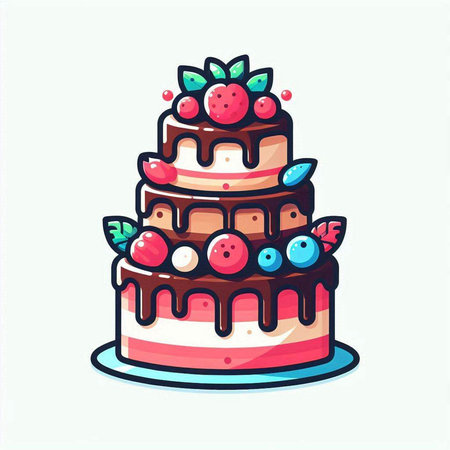 Cake with berries and cream. Vector illustration in cartoon style.のイラスト素材