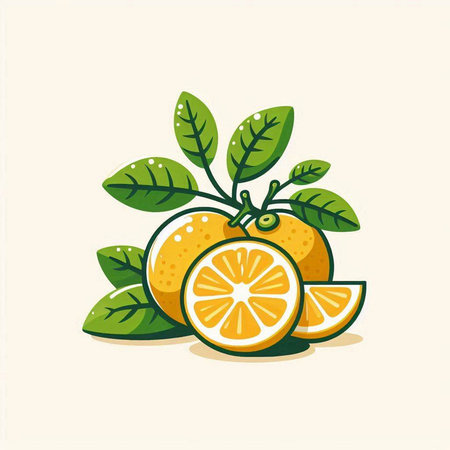 Citrus fruit with green leaves and orange. Vector illustration.のイラスト素材
