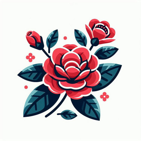 Beautiful red rose with leaves on a white background. Vector illustration.のイラスト素材
