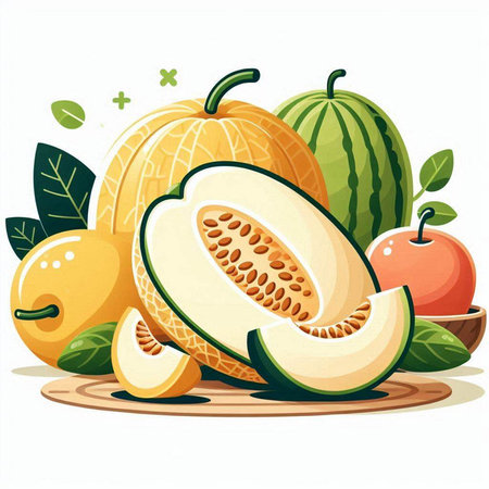Ripe melons and cantaloupe, vector illustration.のイラスト素材