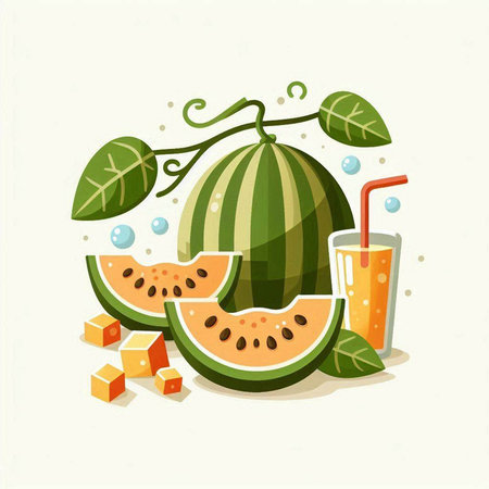 Watermelon and a glass of watermelon juice. Vector illustration.のイラスト素材