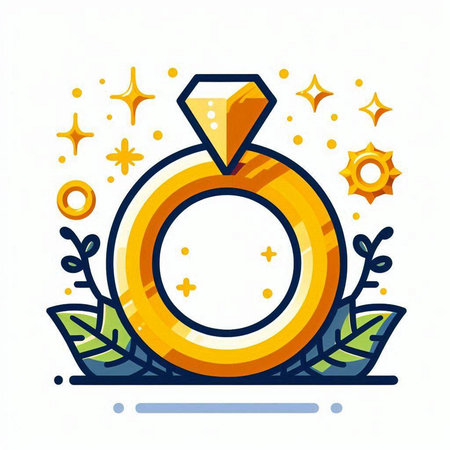 Wedding ring with diamond. Vector illustration in flat style.のイラスト素材