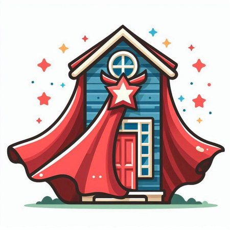 Vector illustration of a house with a red cloak and a star.のイラスト素材