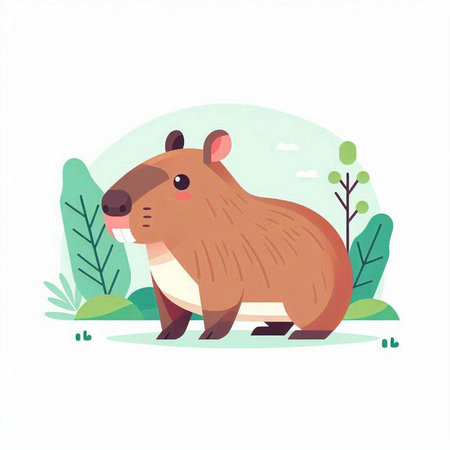 Cute hamster in the forest. Vector illustration in cartoon style.のイラスト素材