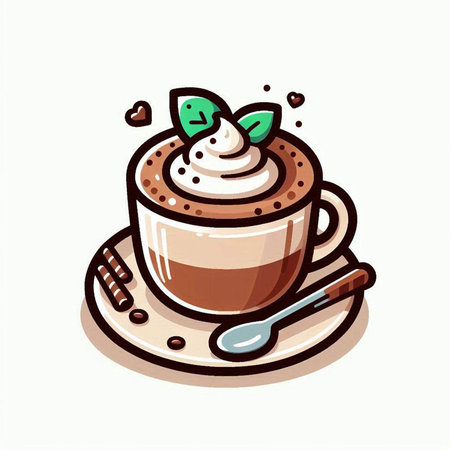 Coffee cup with whipped cream and mint. Vector illustration.のイラスト素材