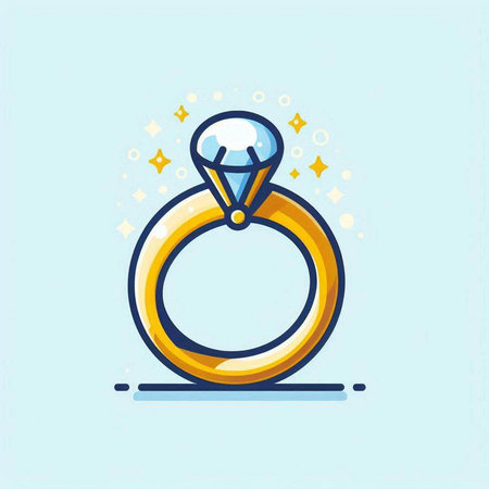 Wedding ring with diamond. Vector illustration in flat style.のイラスト素材