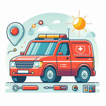 Ambulance car on white background. Flat style vector illustration.のイラスト素材