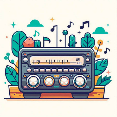 Retro radio. Vector illustration in flat cartoon style. Vintage style.のイラスト素材