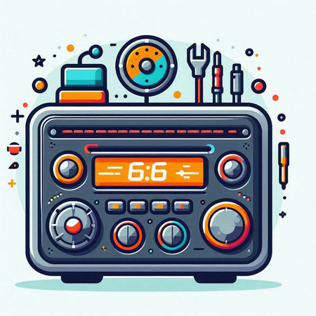 Retro radio. Vector illustration in cartoon 80s comic style.のイラスト素材