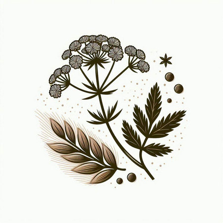 Illustration of herbs and spices. Hand drawn illustration in vintage style.のイラスト素材