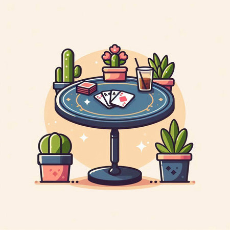 Vector illustration of a casino table with a lot of succulents.のイラスト素材