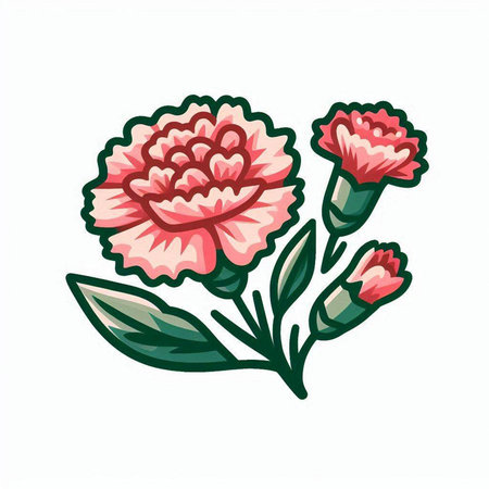 Carnation flower vector illustration isolated on white background. Hand drawn pink carnation flower.のイラスト素材