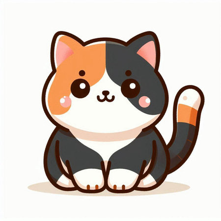 Cute cartoon cat sitting and smiling. Vector illustration in a flat style.のイラスト素材
