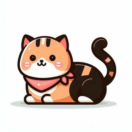 Cute cartoon cat on white background. Vector illustration in flat style.のイラスト素材