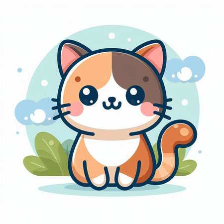 Cute cat vector illustration. Cute cartoon kawaii animal character.のイラスト素材