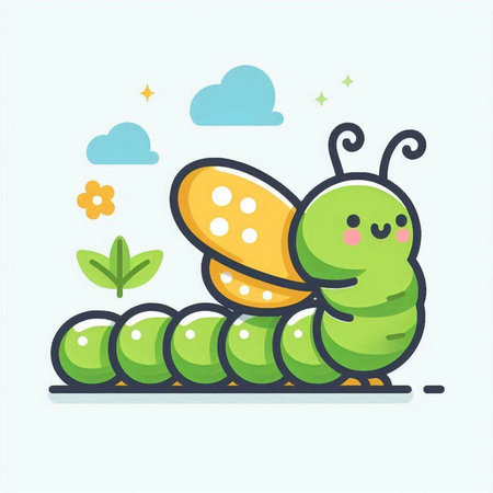 Cute cartoon caterpillar. Vector illustration in a flat style.のイラスト素材