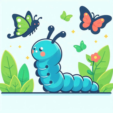 Caterpillar and butterfly. Cute cartoon illustration. Vector illustration.のイラスト素材