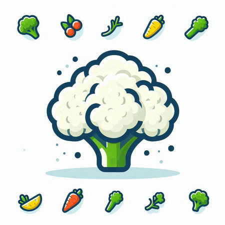Cauliflower icon set. Vegetables and fruits. Vector illustration.のイラスト素材
