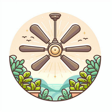 Ceiling fan icon. Vector illustration in flat cartoon style.のイラスト素材