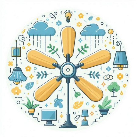 Flat design vector illustration concept of electric fan. Alternative energy.のイラスト素材