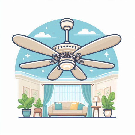 Ceiling fan in the room. Vector illustration in flat styleのイラスト素材