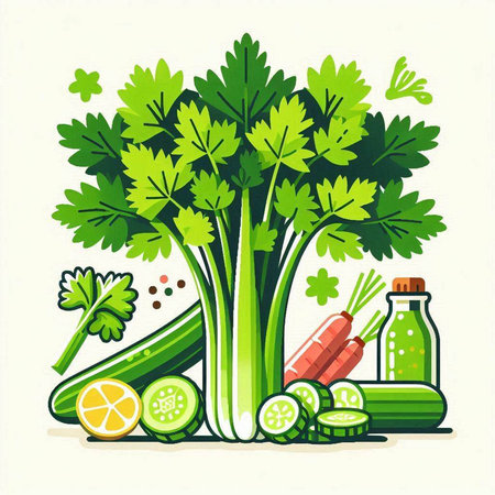 Cucumber, carrot, leek and parsley. Vector illustration.のイラスト素材