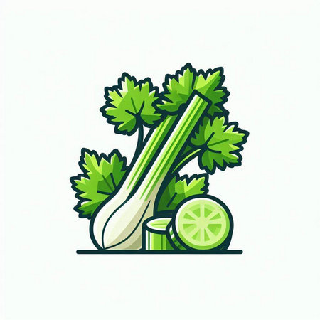 Illustration of fresh celery, parsley and lime. Vector illustration.のイラスト素材