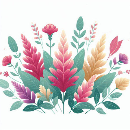 Floral background with colorful flowers and leaves. Hand drawn vector illustration.のイラスト素材