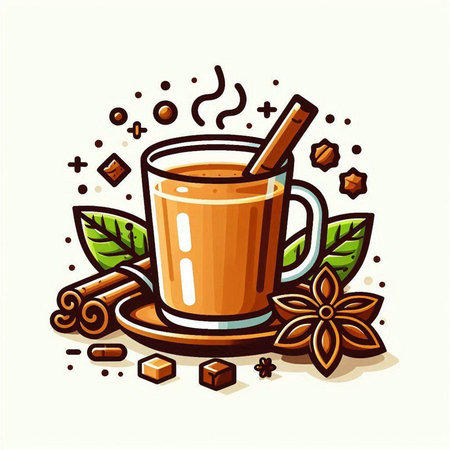 Mulled tea with cinnamon, anise and sugar. Vector illustrationのイラスト素材